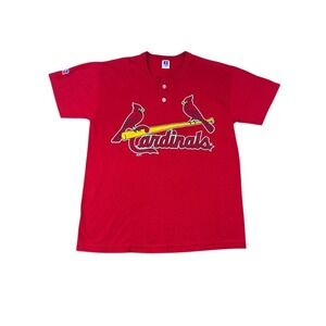 St. Louis Cardinals Russell Athletic Henley Shirt Medium Red Two Button MLB